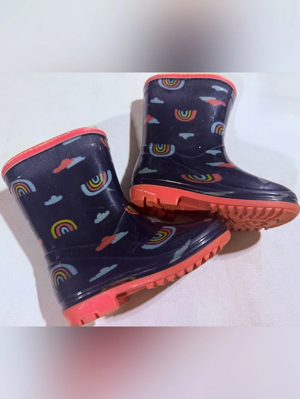 Carter's Navy Rain Boots with Rainbow & Orange Accents